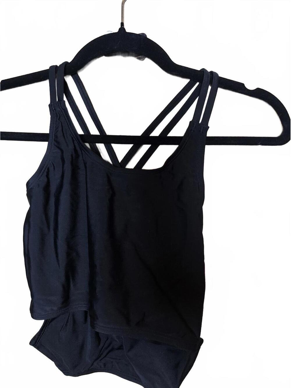 Kanu Surf Girls’ Black Waverly Sport Tankini Criss‑Cross Size 12